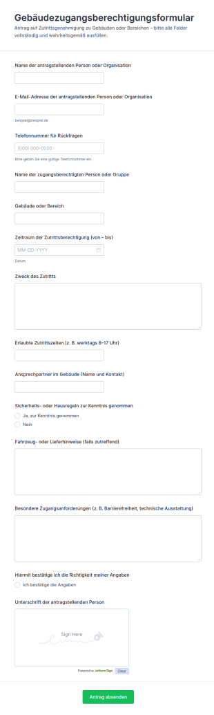 Zutrittsgenehmigungsformular Für Gebäude