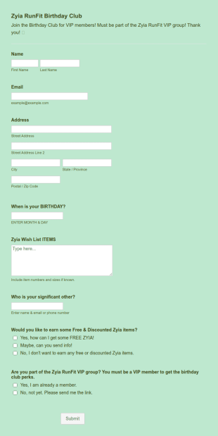 Zyia Birthday Club Form Template