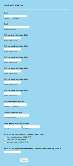 Zyia Wish List Form Template