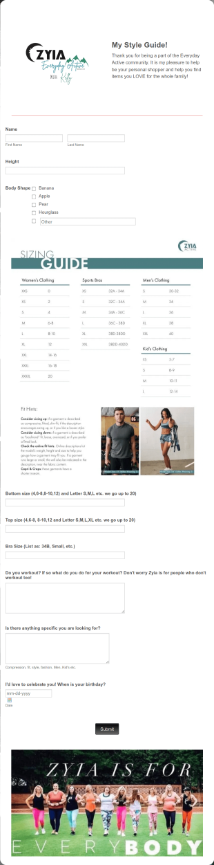 Zyia Styling Form Template