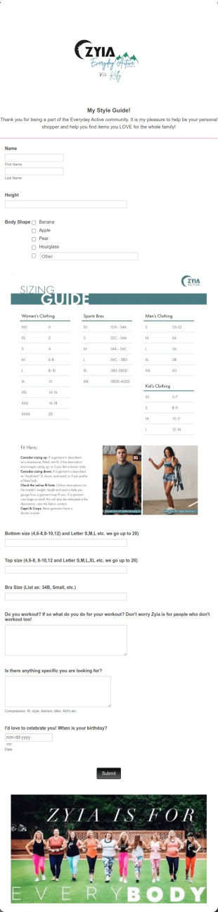 Zyia Styling Form Template