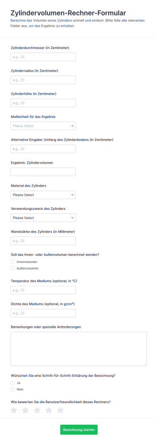Zylinder Volumen Rechner