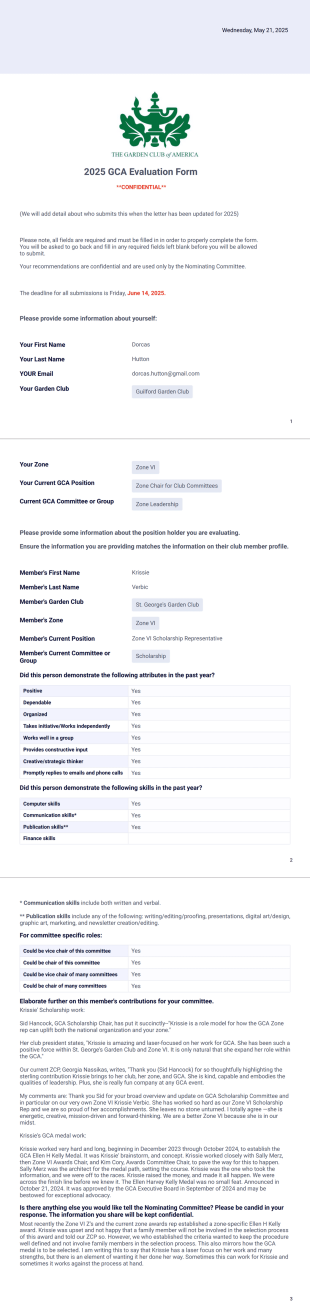 2025 GCA Evaluation Form PDF Template