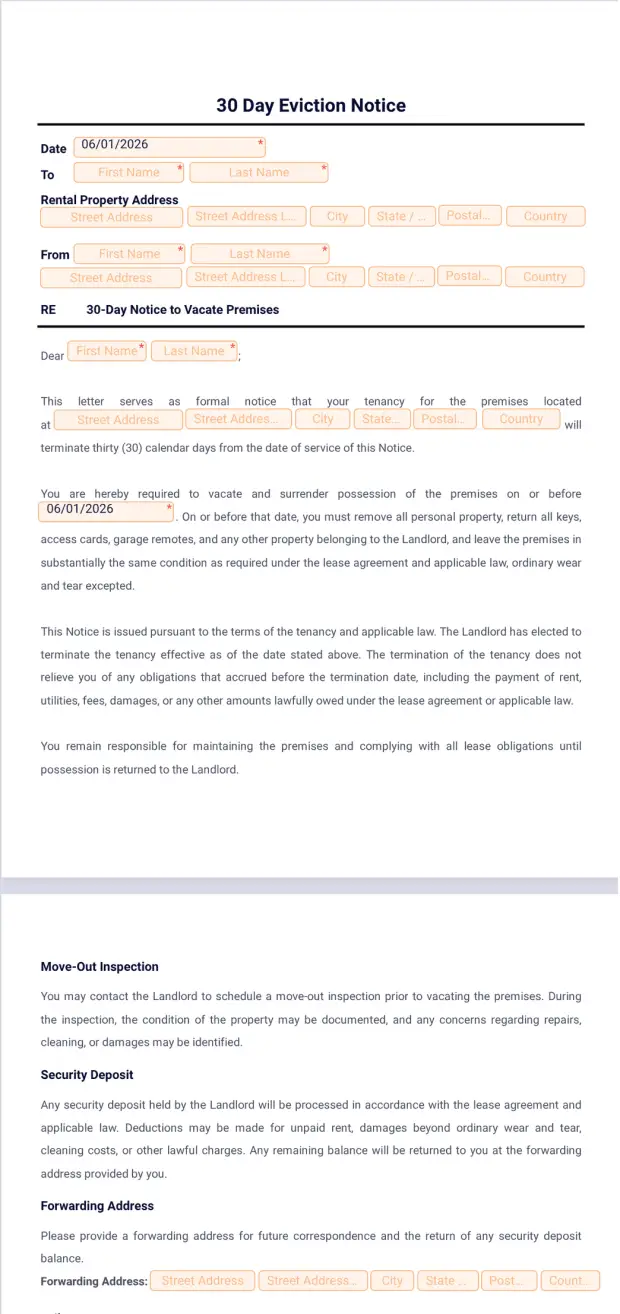 30 Day Eviction Notice Template