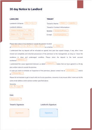 30 day Notice to Landlord - PDF Templates
