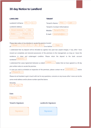 30 day Notice to Landlord - Sign Templates