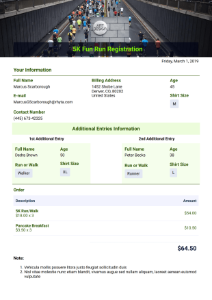 5k Registration Template - PDF Templates