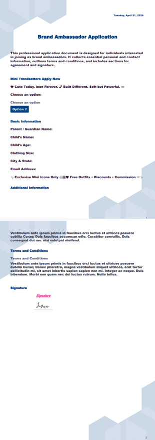 A&B Kidz Luxury Form PDF Template