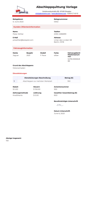 Abschleppquittung Vorlage - PDF Templates