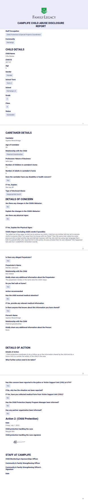 Abuse Disclosure Form - Camplife PDF Template