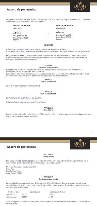 Accord de partenariat - PDF Templates