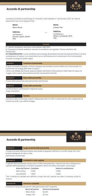 Accordo di partnership Template PDF
