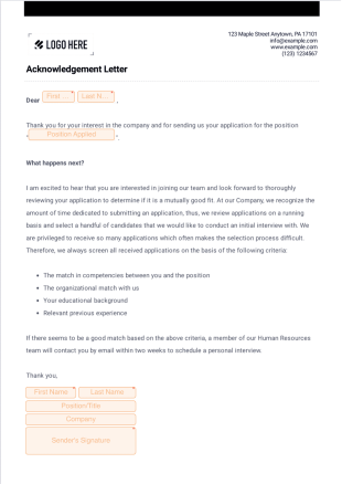 Acknowledgement Letter PDF Template