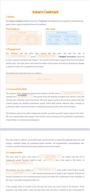 Actors Contract Template - PDF Templates