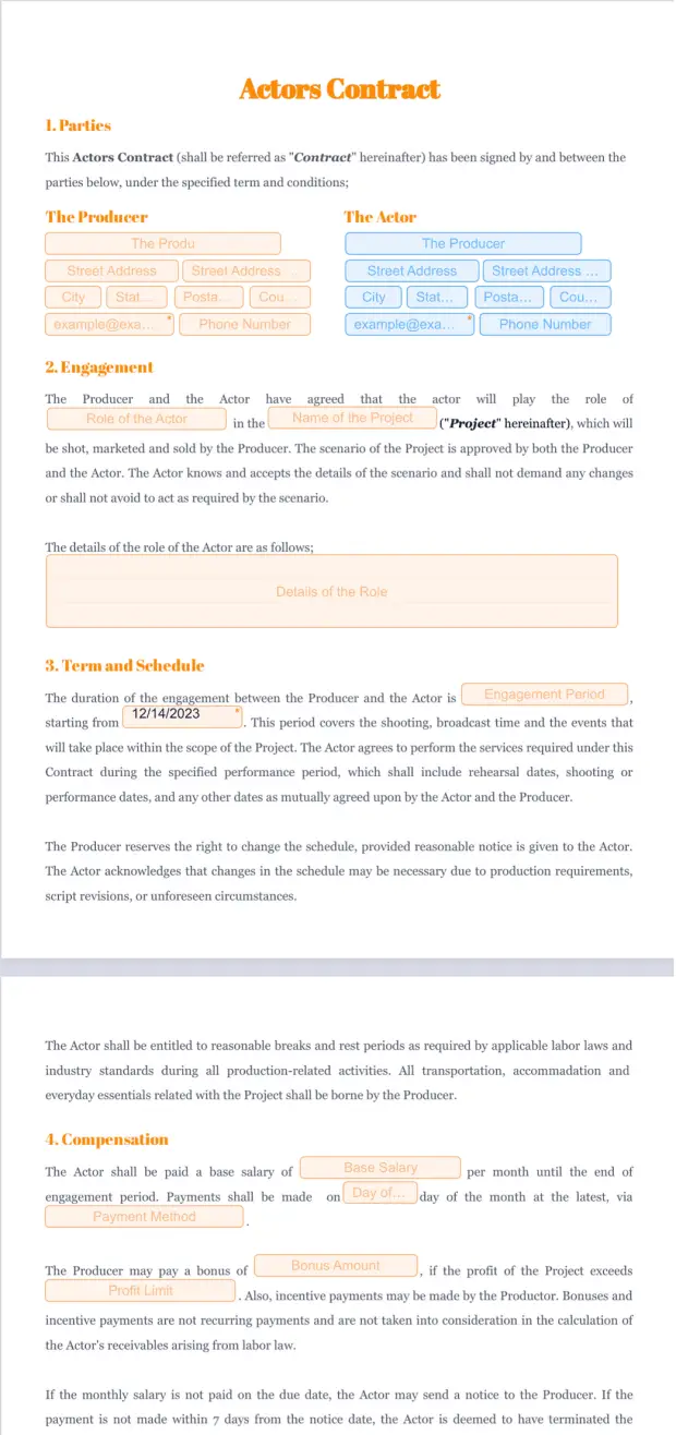 Actors Contract Template PDF Templates Jotform