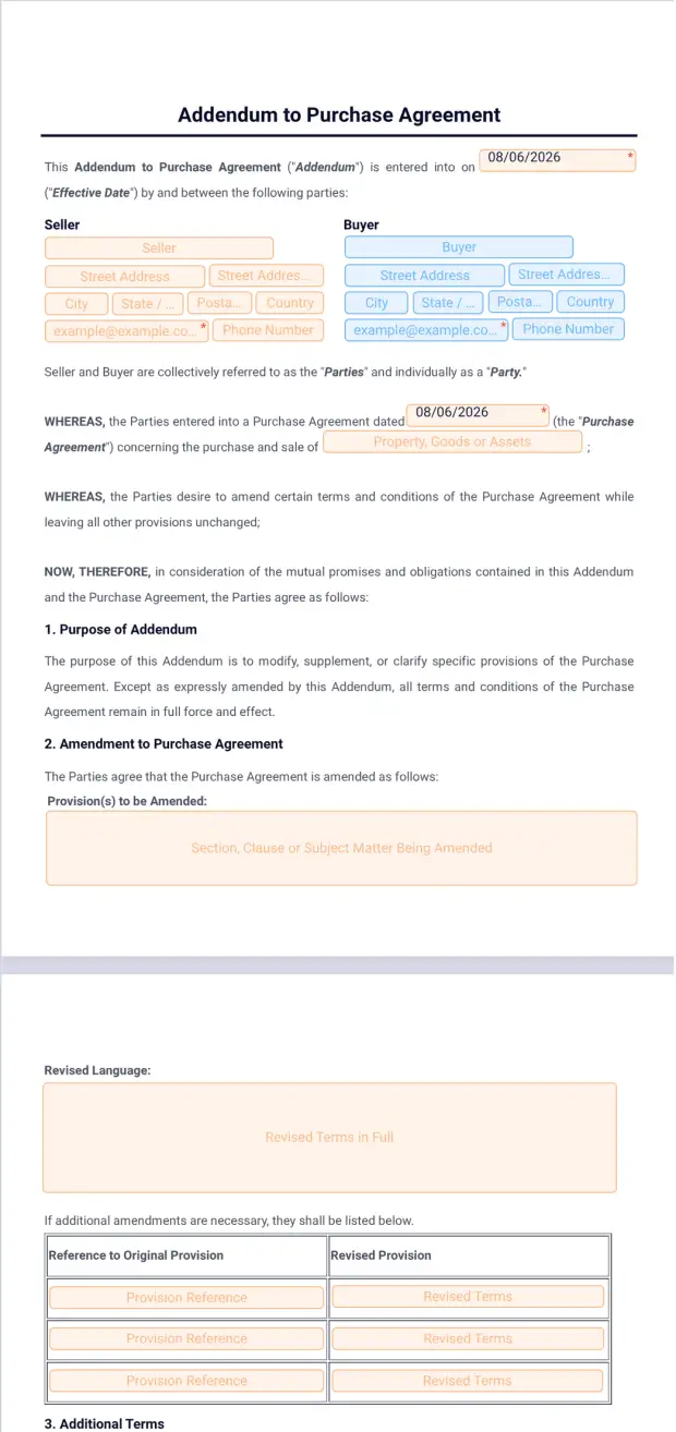 Addendum to Purchase Agreement Template