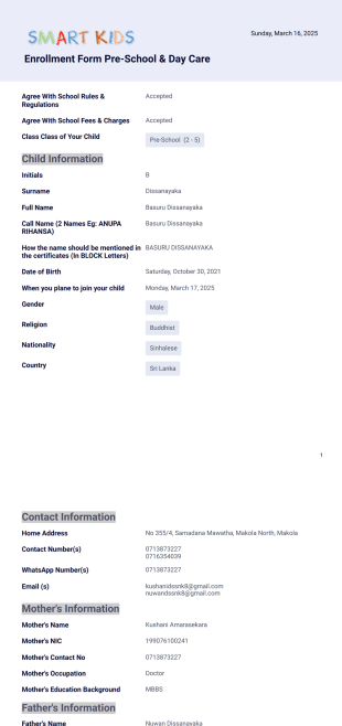 Admission Form PDF Template