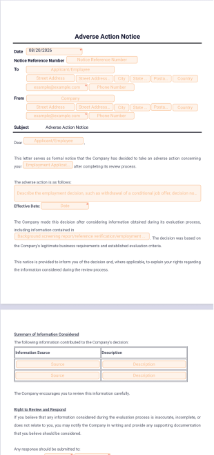 Adverse Action Notice Template - PDF Templates