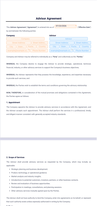 Advisor Agreement Template - PDF Templates