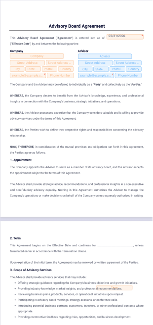 Advisory Board Agreement Template - PDF Templates