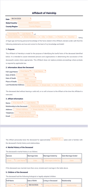 Affidavit of Heirship Template - PDF Templates