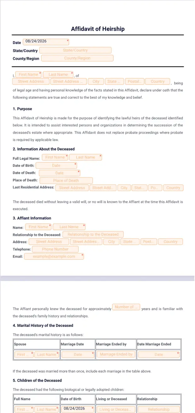 Affidavit of Heirship Template