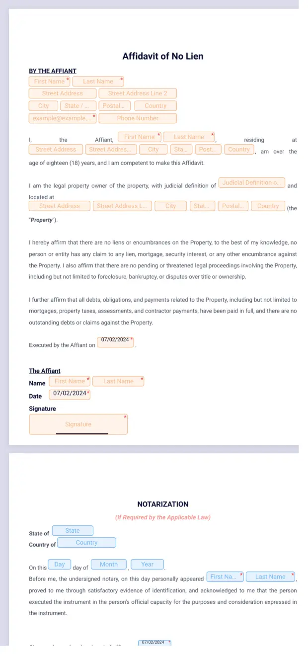Affidavit of No Lien