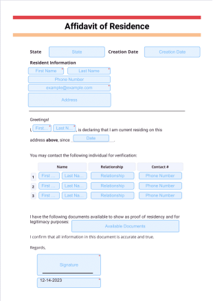 Affidavit of Residence PDF Template