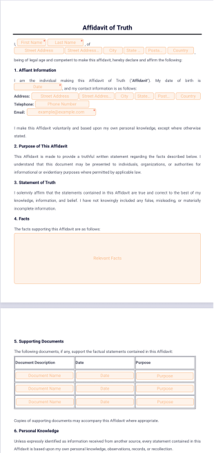 Affidavit of Truth Template - PDF Templates