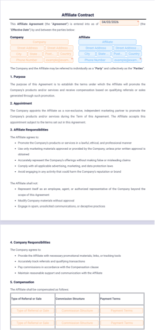 Affiliate Contract Template - PDF Templates