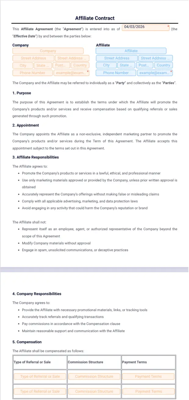 Affiliate Agreement Templates