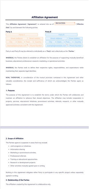 Affiliation Agreement Template - PDF Templates