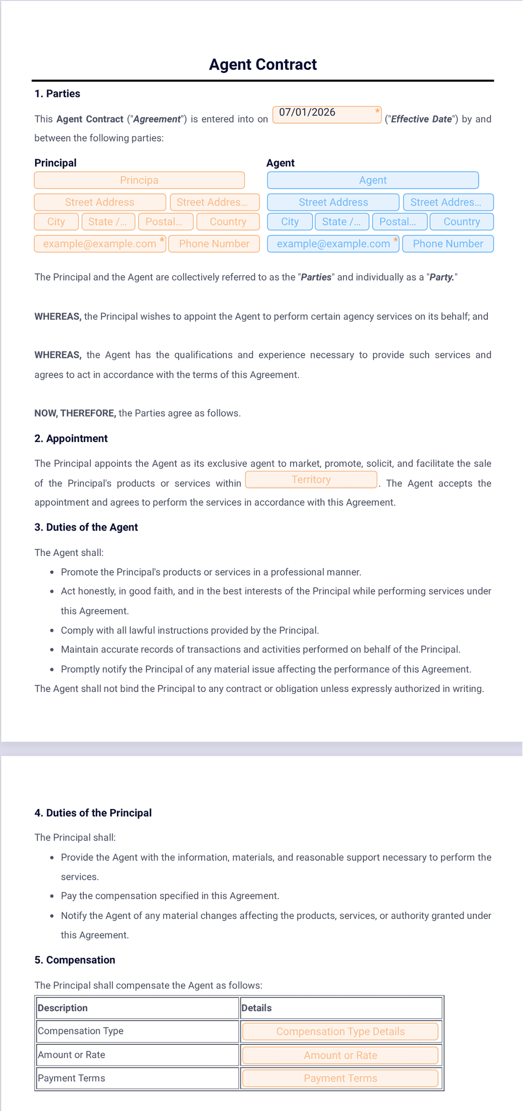 Agent Contract Template - PDF Templates | Jotform