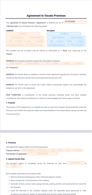 Agreement to Vacate Premises Template - PDF Templates
