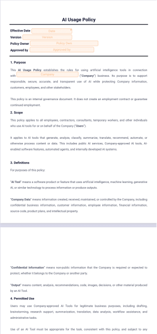 AI Usage Policy Template - PDF Templates