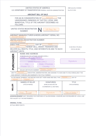 Aircraft Bill of Sale PDF Template