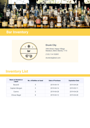 Alcohol Inventory Template - PDF Templates