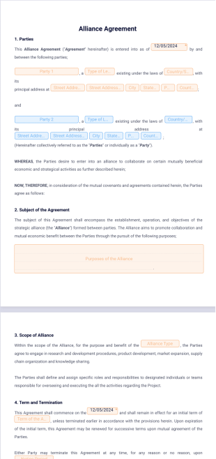 Alliance Agreement PDF Template