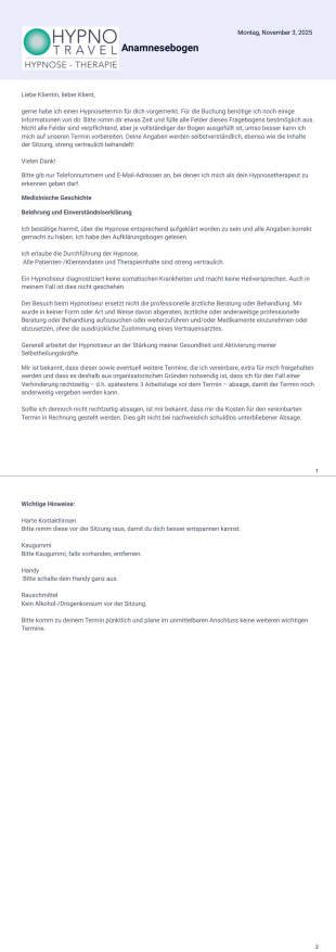 Anamnesebogen PDF-Vorlage