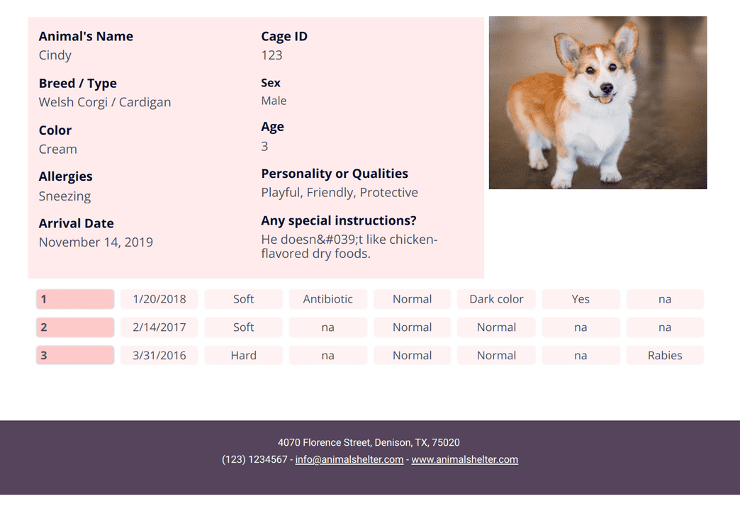 Cage Card Examples Shelter Cage Cards