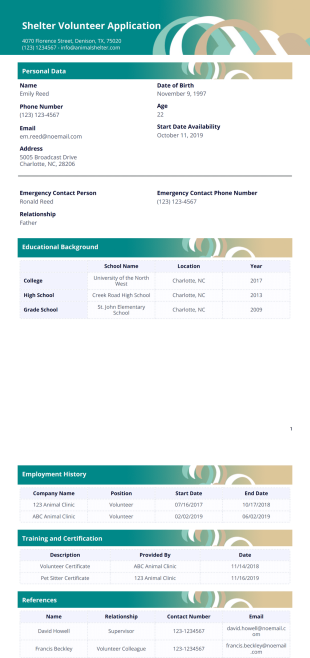 Animal Shelter Volunteer Application Template - PDF Templates