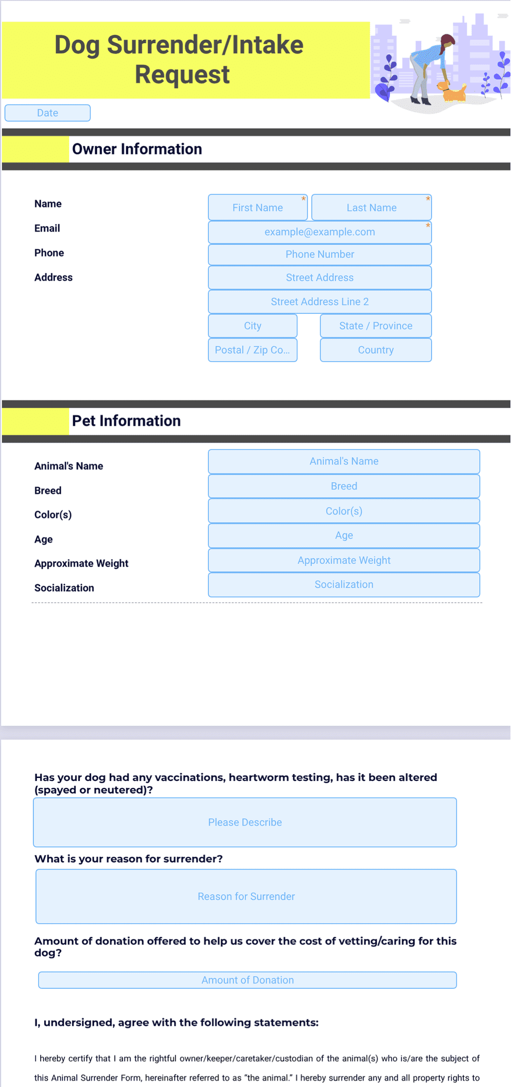 Animal Surrender Template - PDF Templates | Jotform
