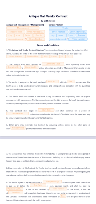 Antique Mall Vendor Contract Template - PDF Templates