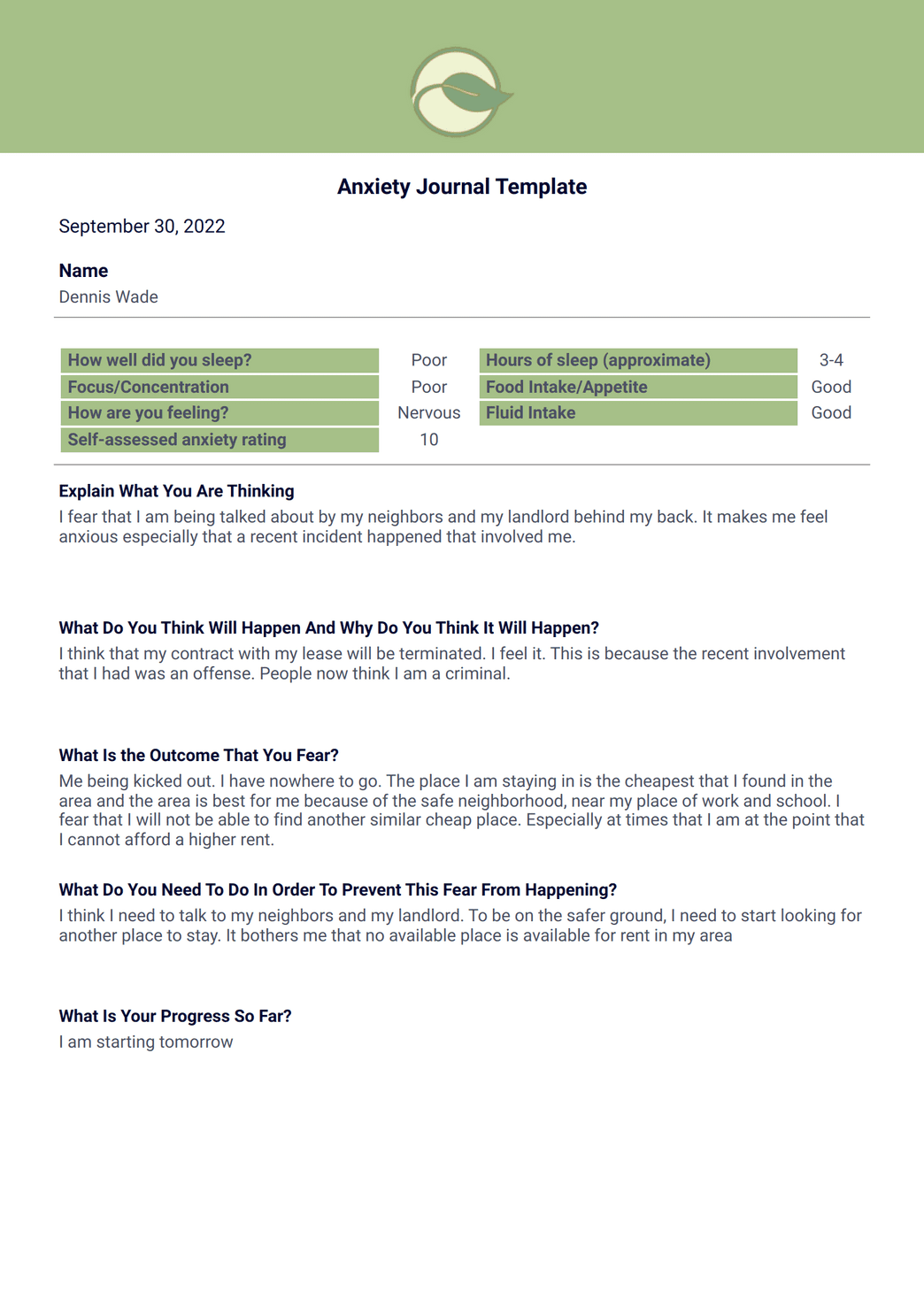 Anxiety Journal Template - PDF Templates | Jotform