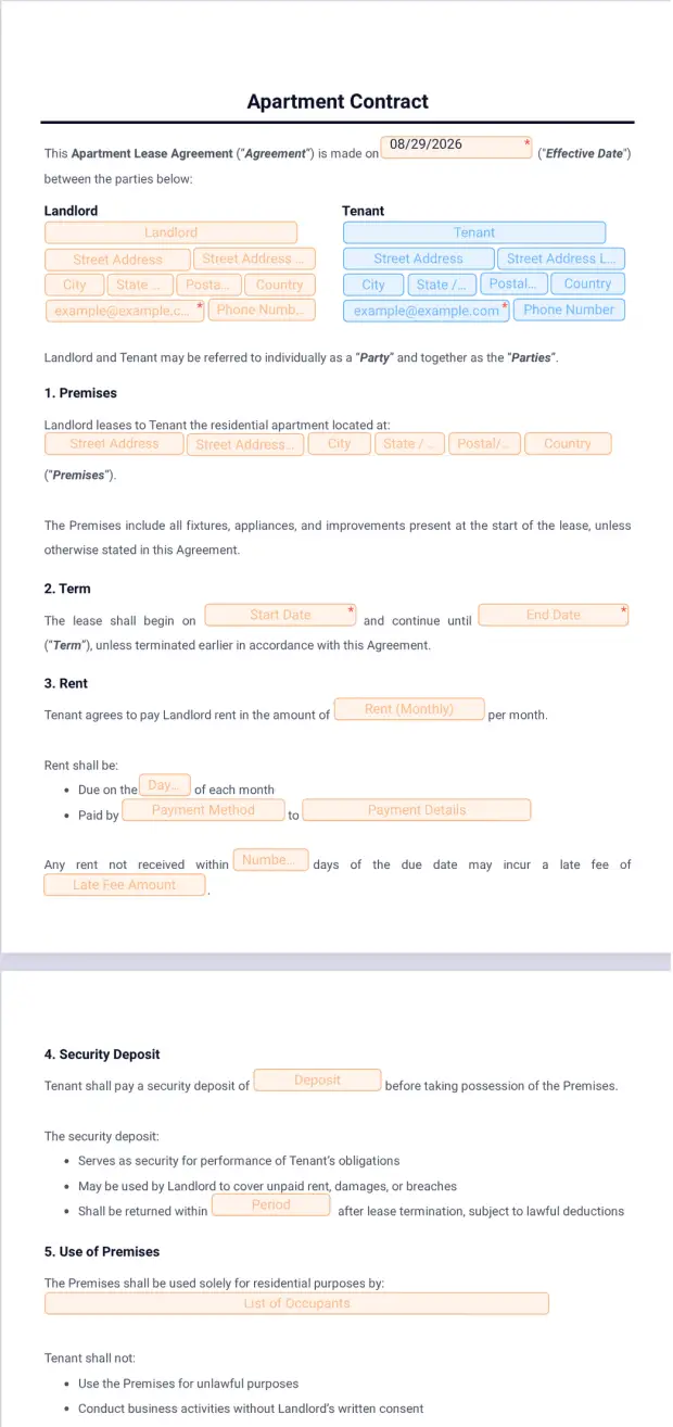 Apparts Document Example Apartment Contract Template - PDF Templates | Jotform