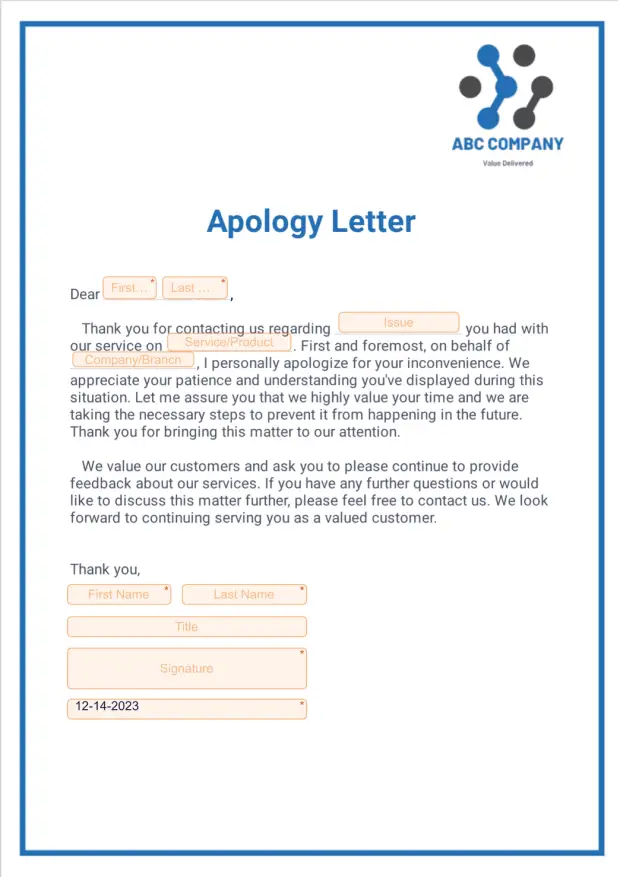 Sorry Form Apology Letter PDF Template | Jotform