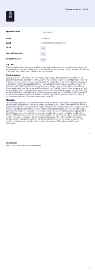 Application Answer Sheet PDF Template