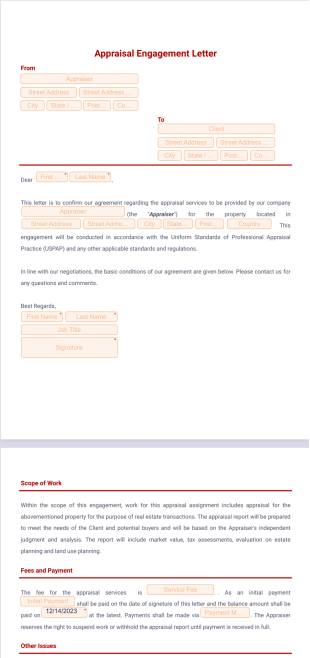 Appraisal Engagement Letter PDF Template