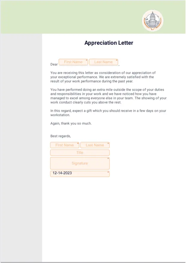 Appreciation Letter