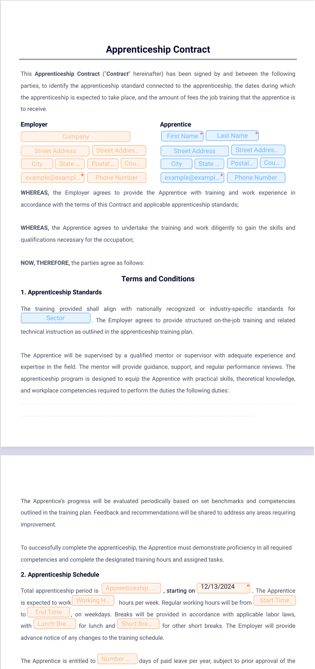 Apprenticeship Contract Template - PDF Templates | Jotform